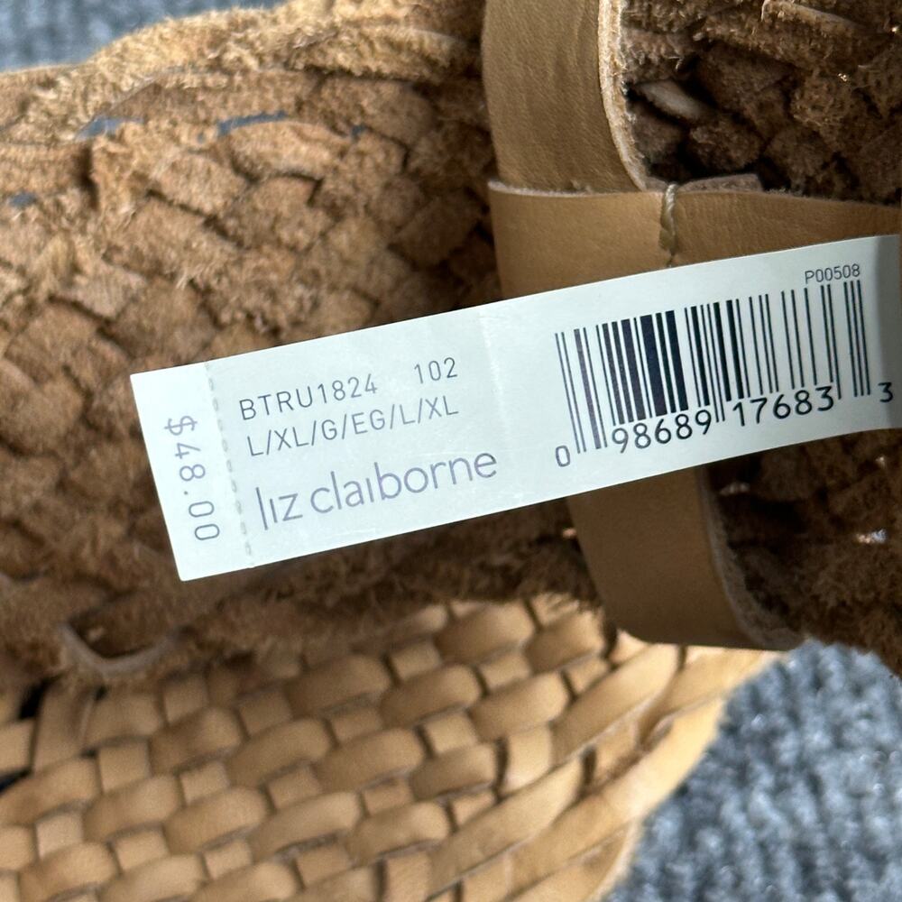 Liz Claiborne 100% leather braided wide belt XL tan boho strap adjustable NWT - Picture 4 of 7